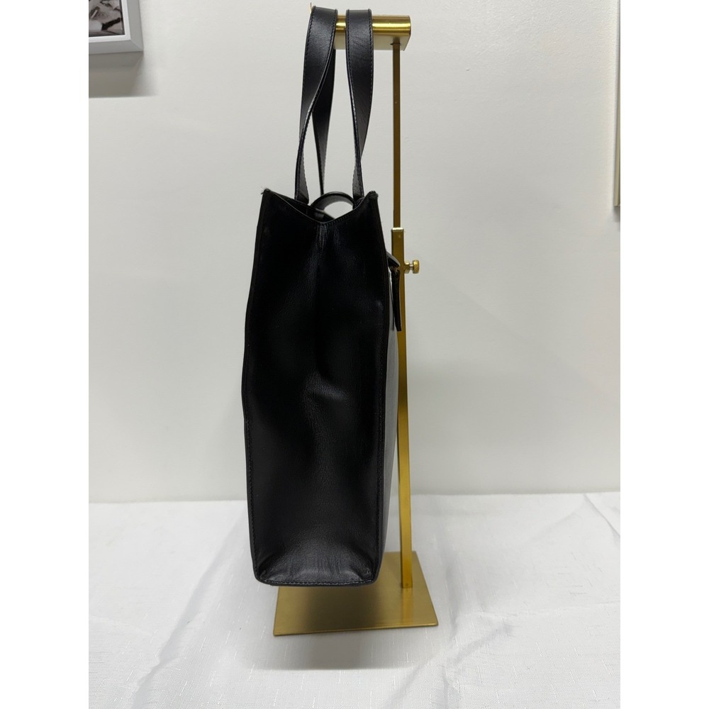 Gucci Vintage Black Leather Tote Bag Gold G Logo Hardware Square Handbag - Picture 4 of 14